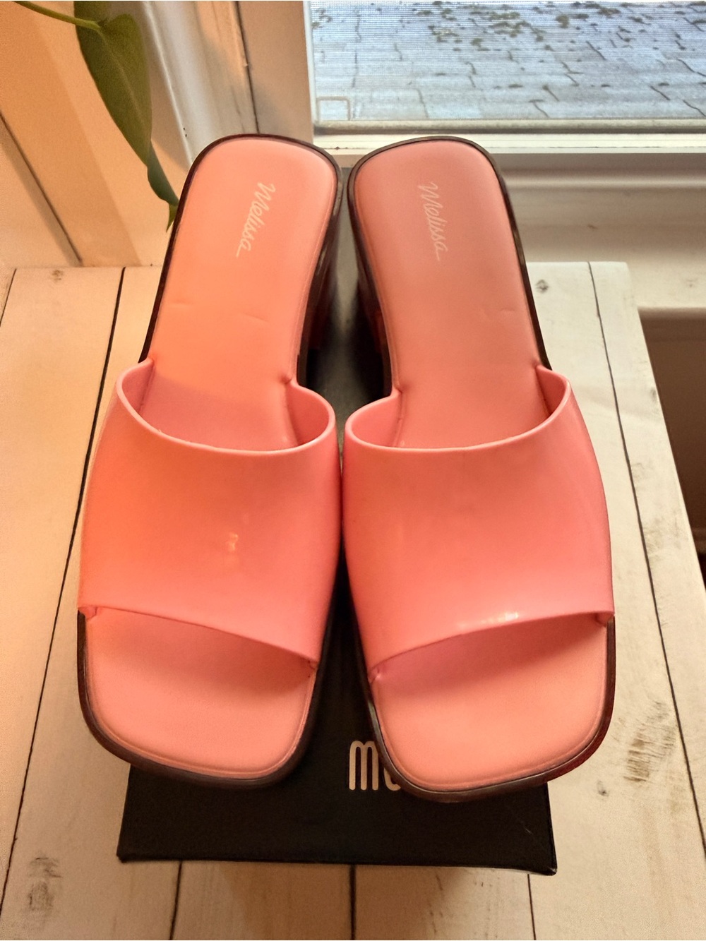 Melissa | Pink Glossy Slide Mules, 2” Block Heel - Picture 3 of 9